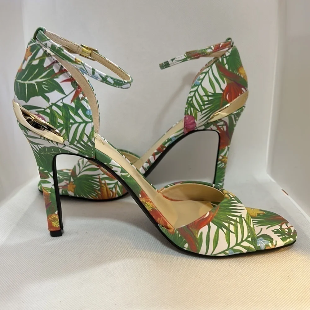 Guess Tropical Print Stiletto Heels with Ankle Strap Size 9.5M - NWOT